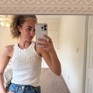 Anthropologie White Lace Trim Tank Top